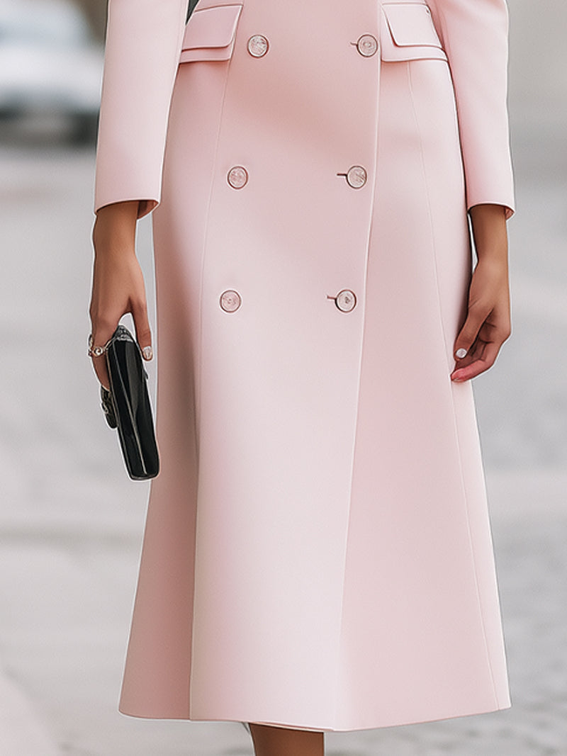 Blush Pink Double-Breasted Midi Coat
