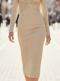 Chic Pleated Twist-Front Midi Dress