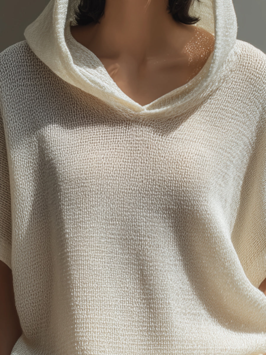 Relaxed Hooded Textured Short-Sleeve Top