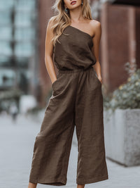 Relaxed One-Shoulder Linen Wide-Leg Jumpsuit