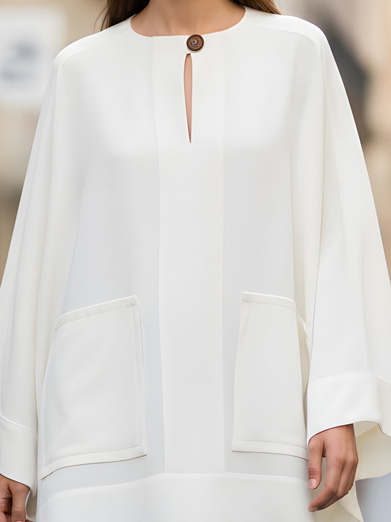 Ivory Cape Blouse With Front Button Detail