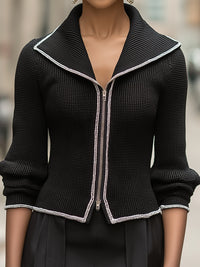 Structured Black Knit Zipper Jacket