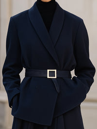 Navy Belted Shawl Collar Suit Set
