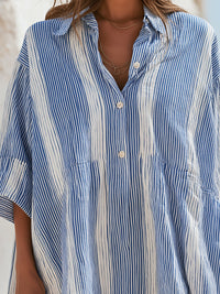 Striped Button-Front Ruffle Hem Shirt Dress