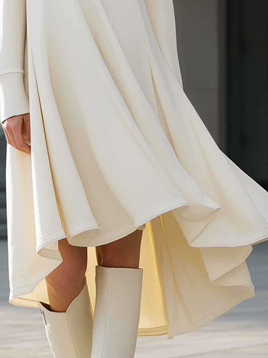 Ivory High-Neck Flowing A-Line Dress