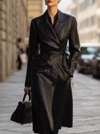 Double-Breasted Black Leather Trench – Iconic City Chic