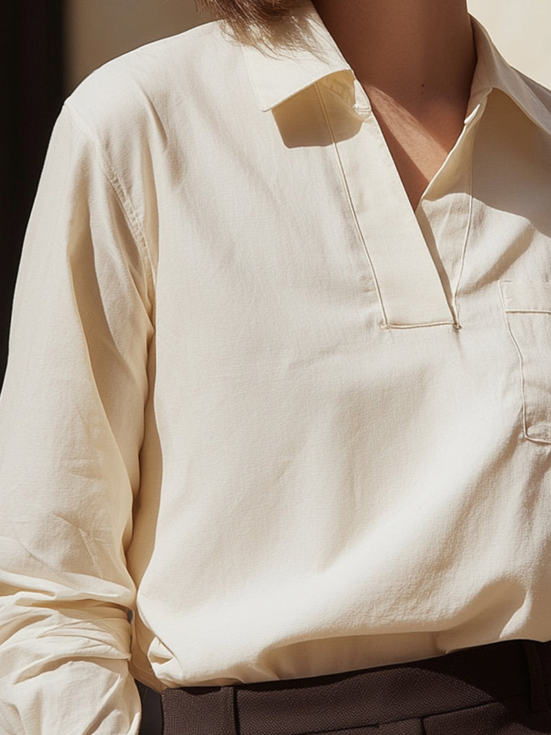 Ivory Minimalist Open-Collar Blouse