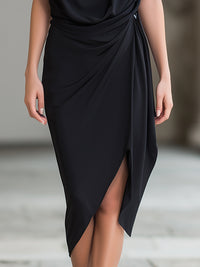 Draped Sleeveless Asymmetric Midi Dress