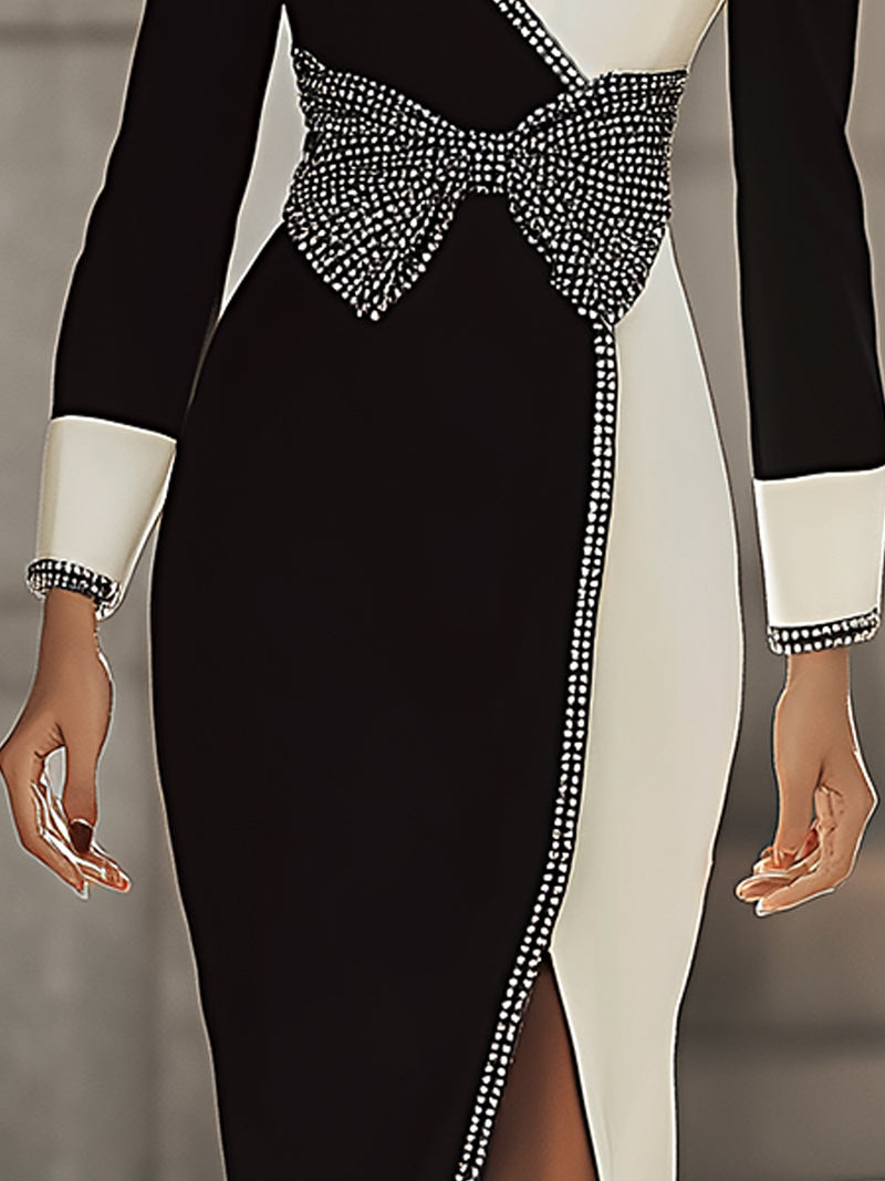 Black And White Crystal-Trimmed Blazer Dress