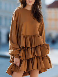Caramel Ruffled Tiered Mini Dress