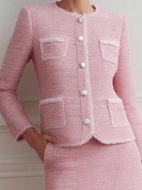 Pink Tweed Button-Front Skirt Suit Set
