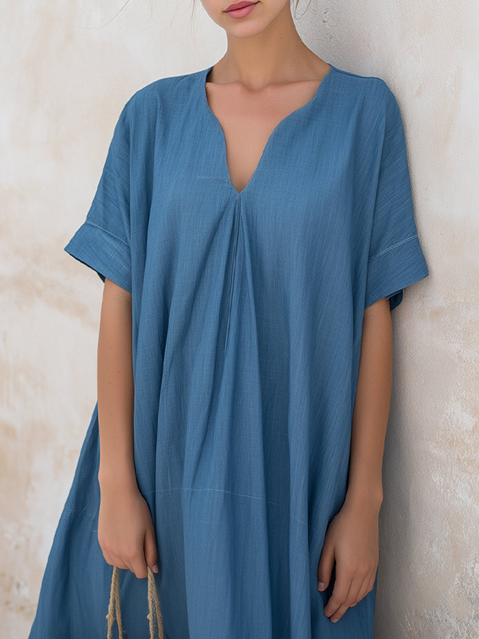 Relaxed Short Sleeve Flowing Midi Dress