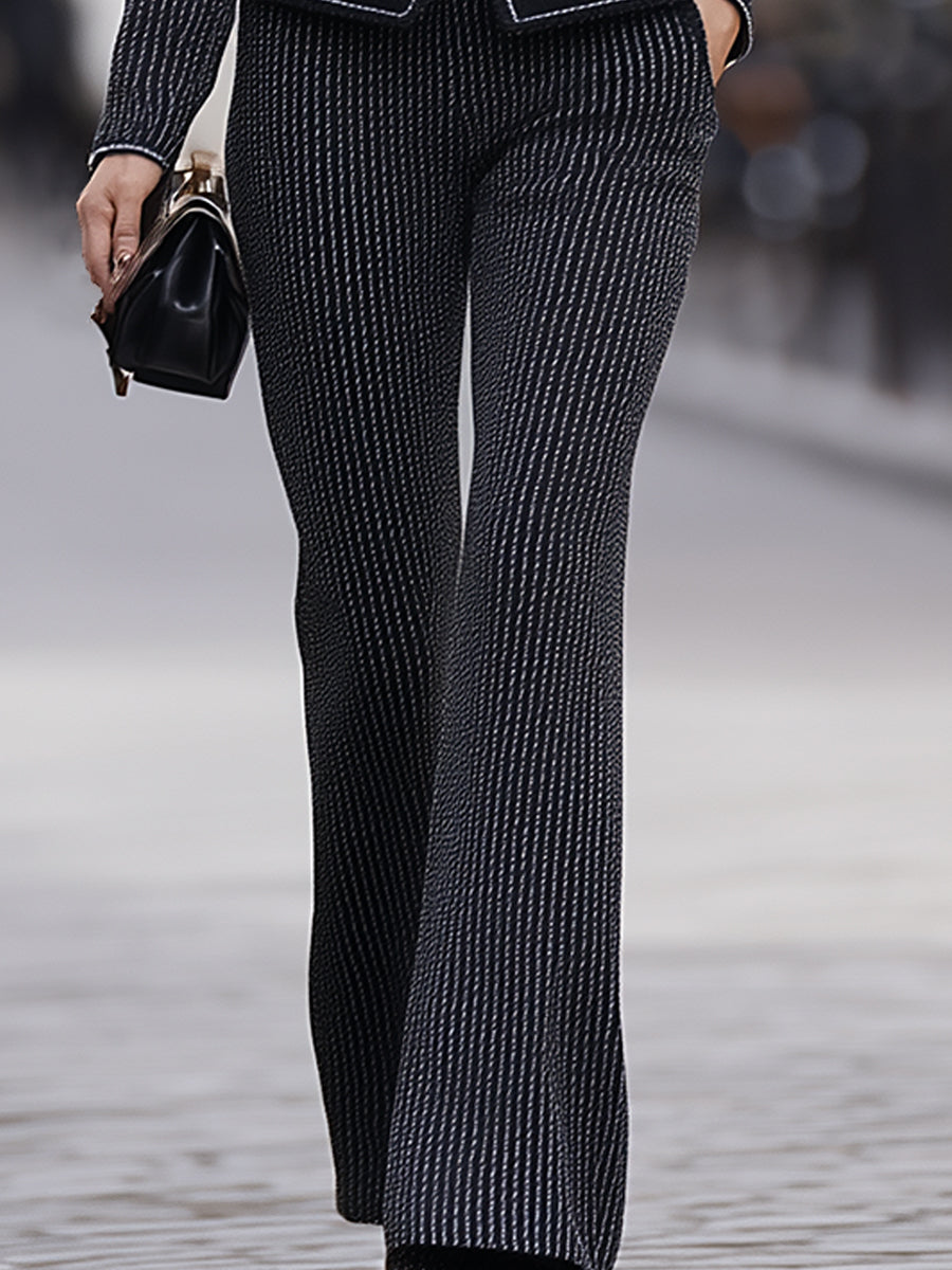 Tailored Pinstripe Belted Blazer & Wide-Leg Trouser Set