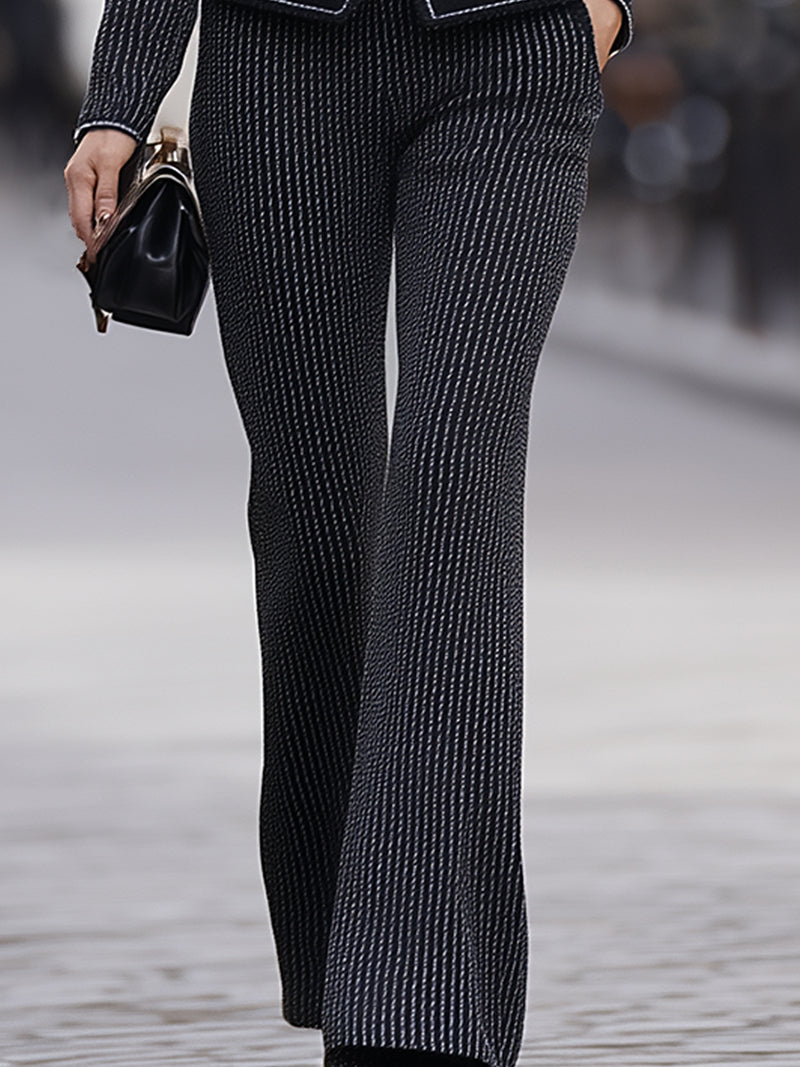 Tailored Pinstripe Belted Blazer & Wide-Leg Trouser Set