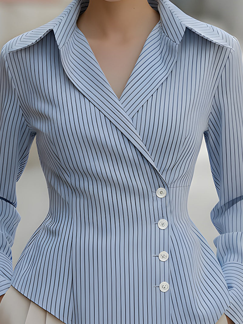Striped Button-Down Asymmetrical Shirt