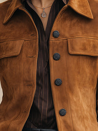 Camel Suede Button-Front Jacket