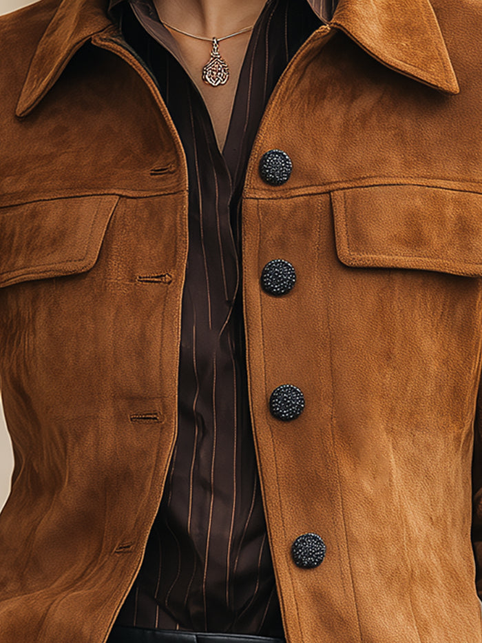 Camel Suede Button-Front Jacket