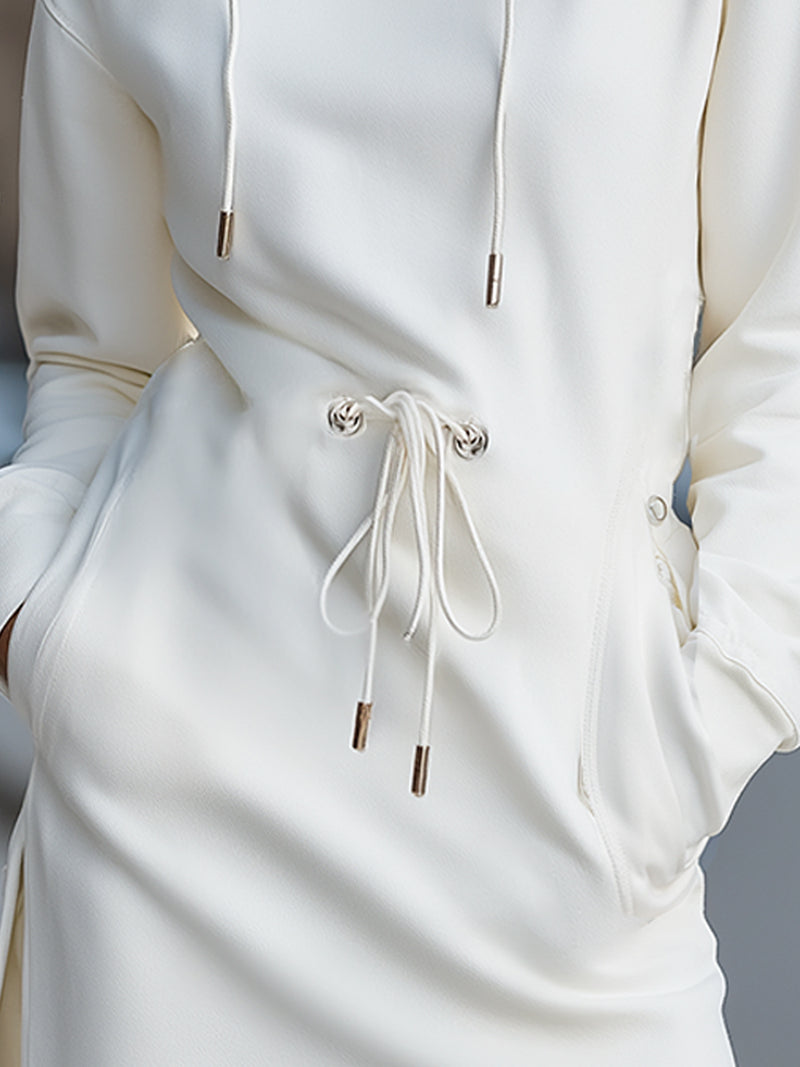 Relaxed Fit Hooded Mini Dress In Soft White
