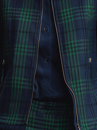 Navy And Green Plaid Zip-Up Jacket With Tailored Finish