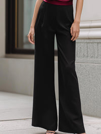 Ring-Neck Draped Halter Top & Wide-Leg Trouser Set