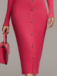 Ribbed Knit Button-Down Midi Dress