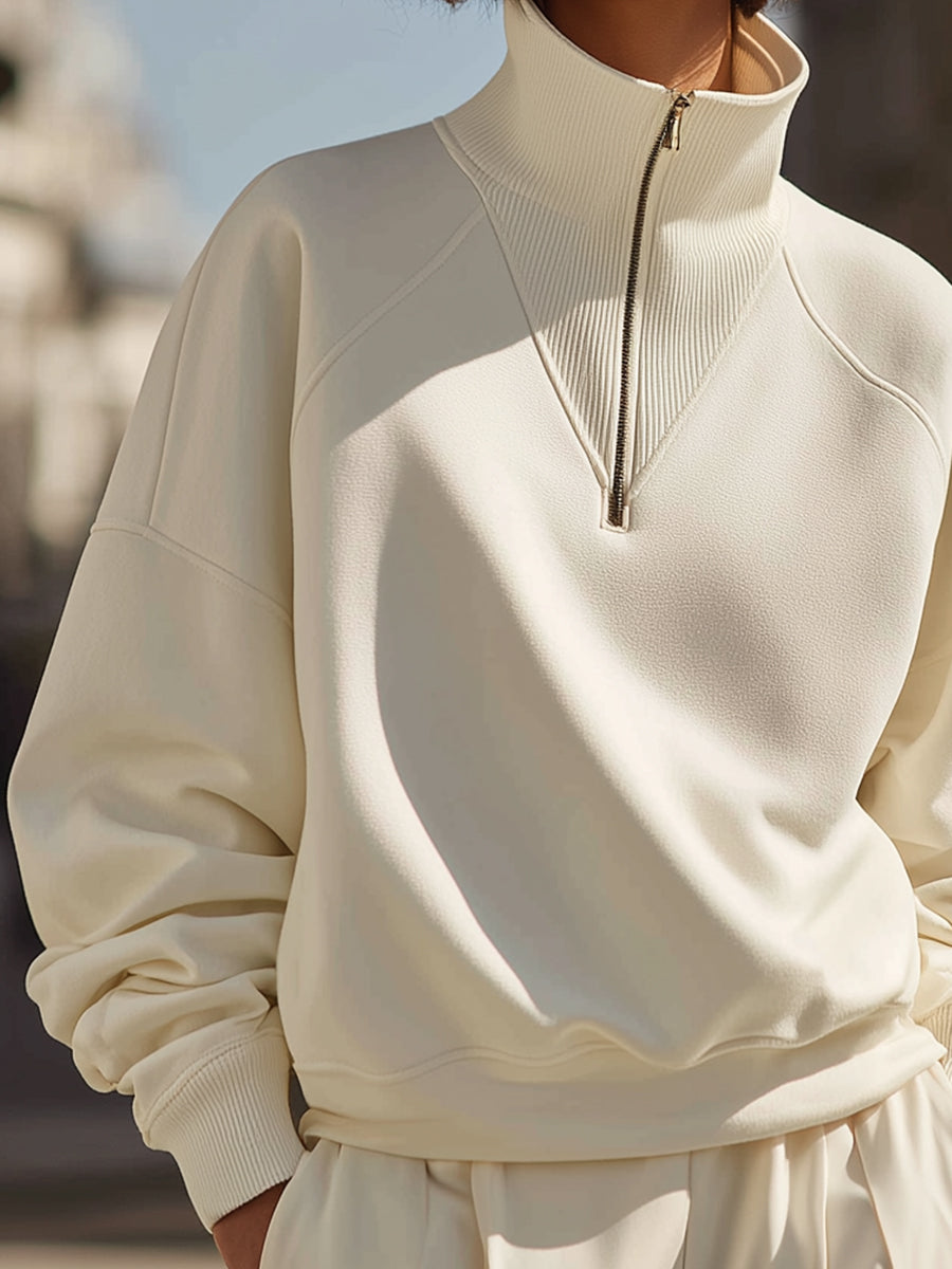 Half-Zip High-Neck Sweatshirt