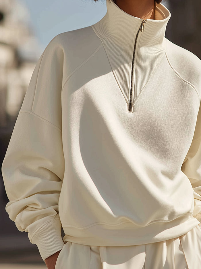 Half-Zip High-Neck Sweatshirt