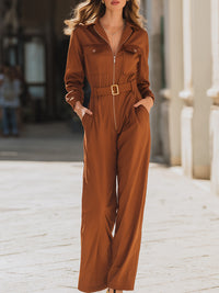 Caramel-Colored Lace-Up Jumpsuit