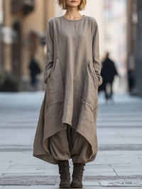 Relaxed Linen-Blend Cocoon Dress With Draped Hem