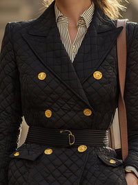 Quilted Belted Blazer With Gold Buttons
