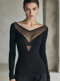 Sheer V-Panel Long-Sleeve Contour Top