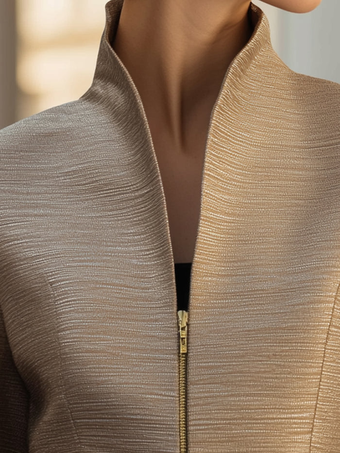 Champagne Structured Metallic Zip Jacket