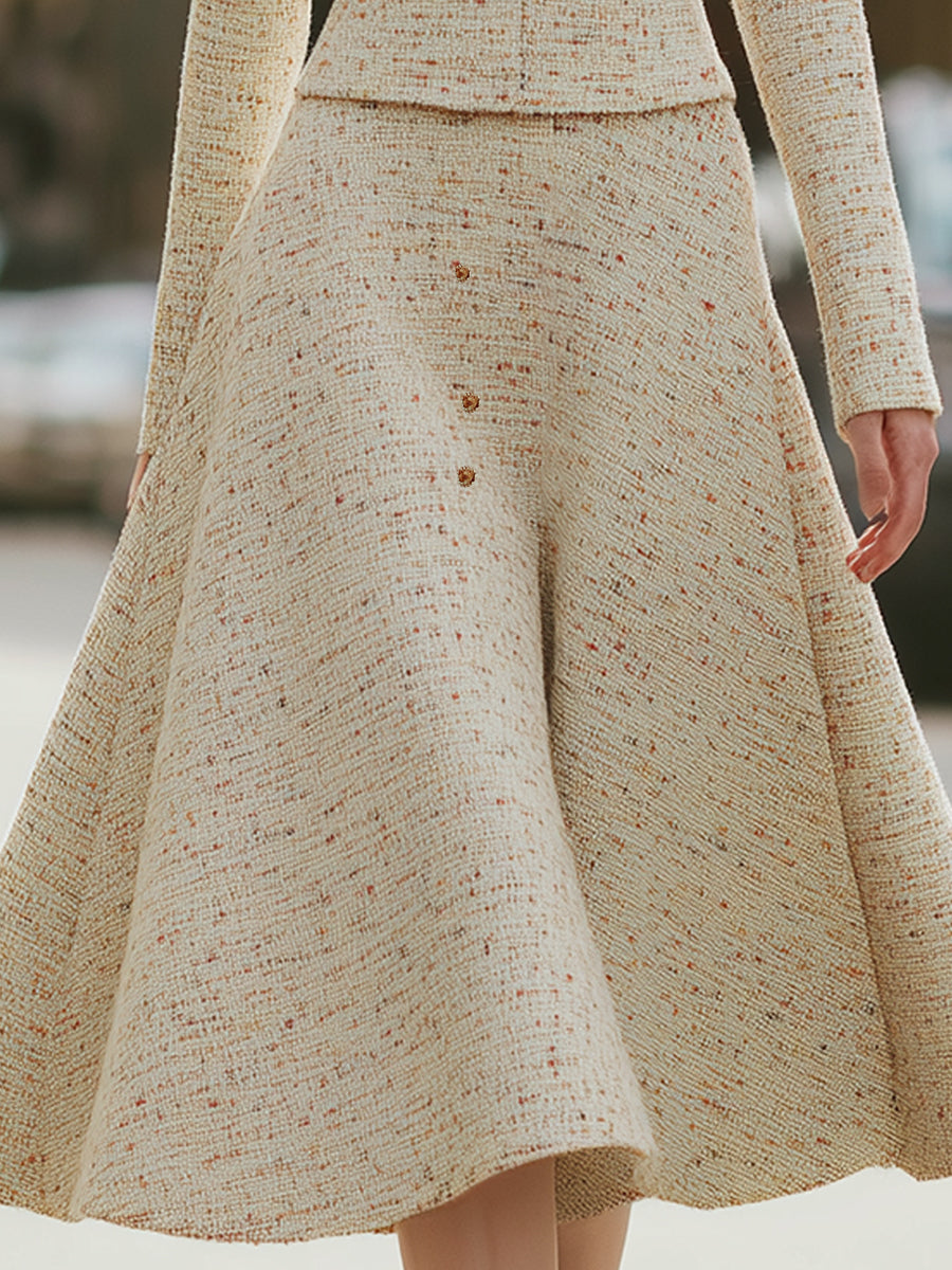 Structured Tweed Peplum Jacket And Flared Skirt Set