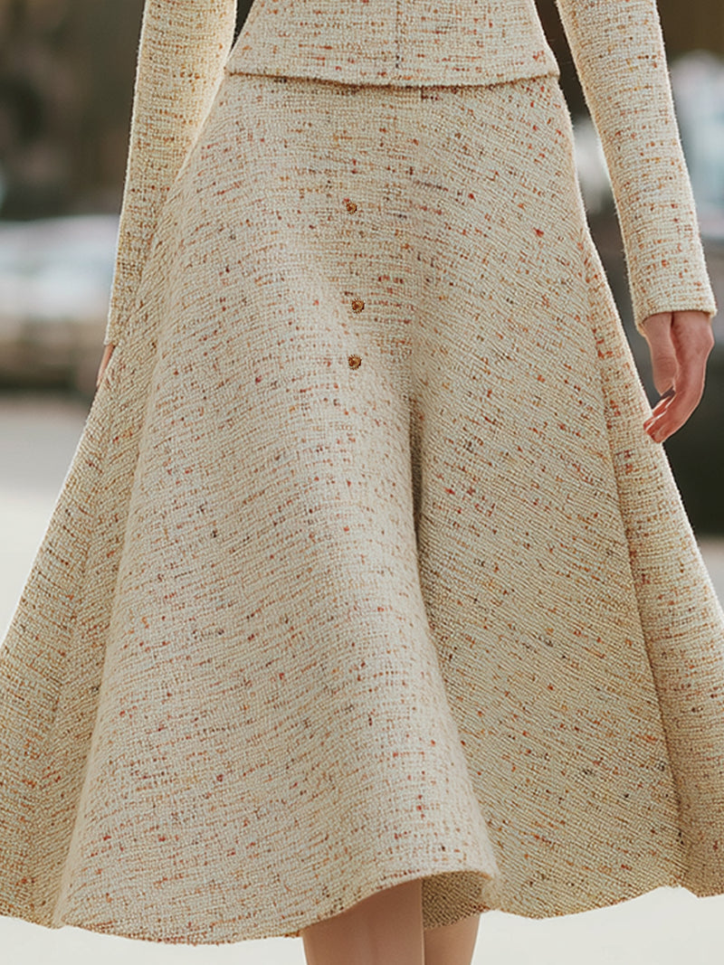 Structured Tweed Peplum Jacket And Flared Skirt Set