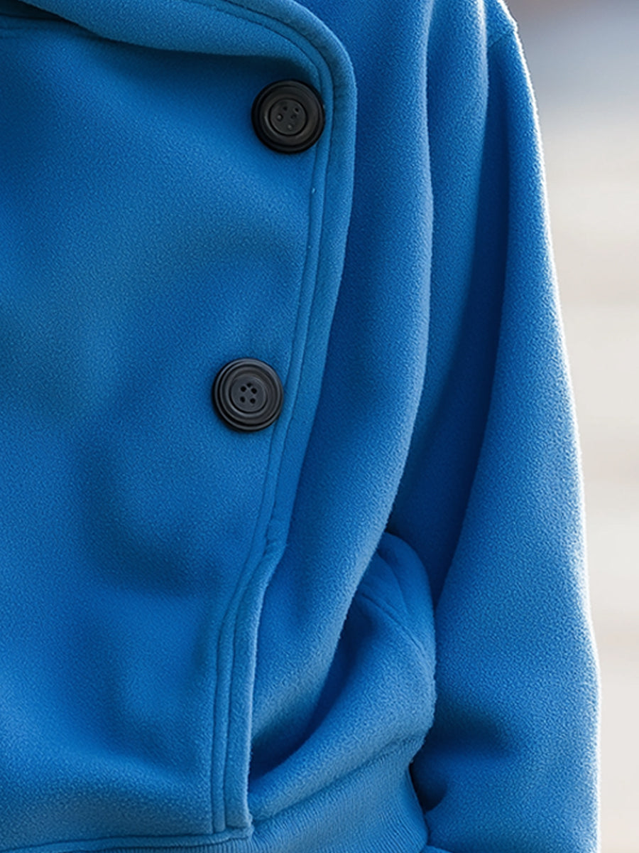 Cozy Blue Fleece Hoodie With Buttoned Detail