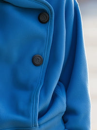 Cozy Blue Fleece Hoodie With Buttoned Detail