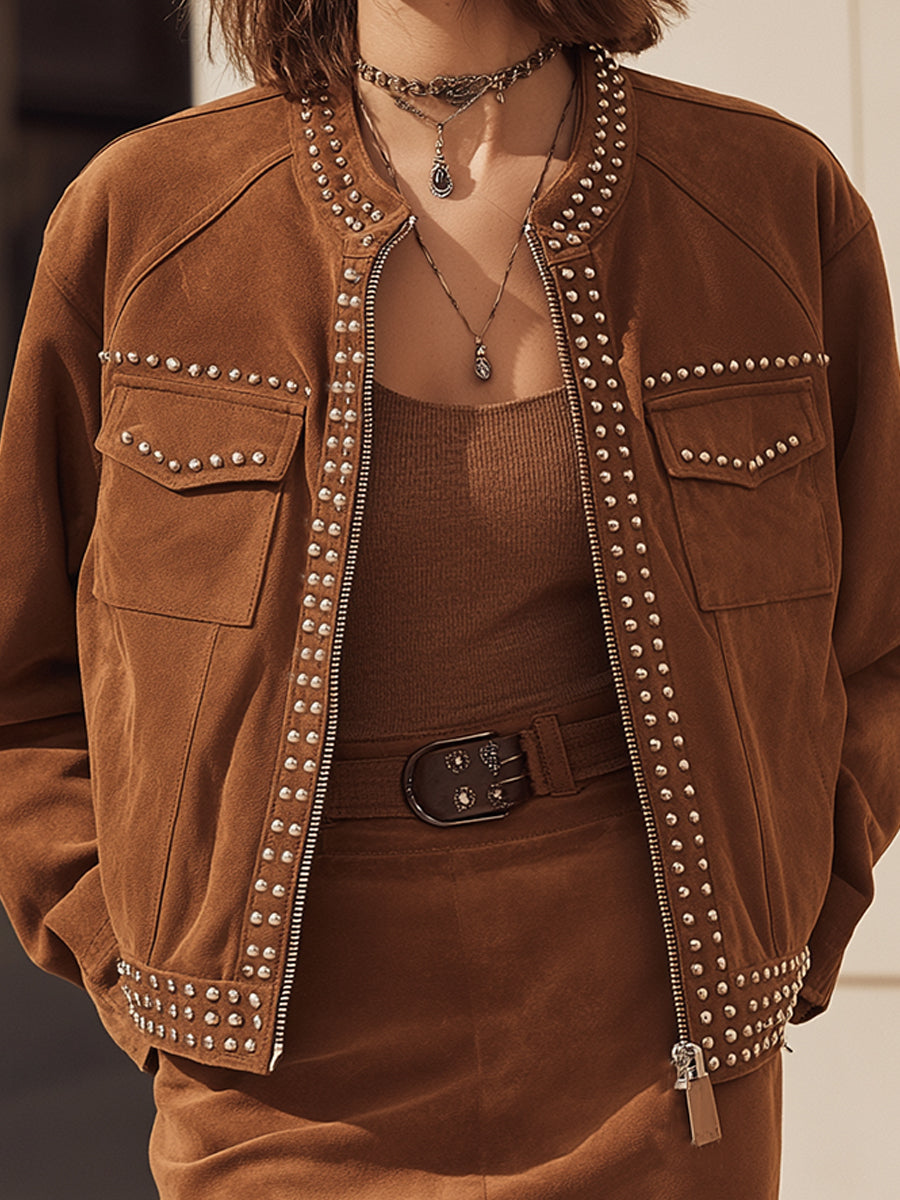 Studded Suede Two-Piece Set