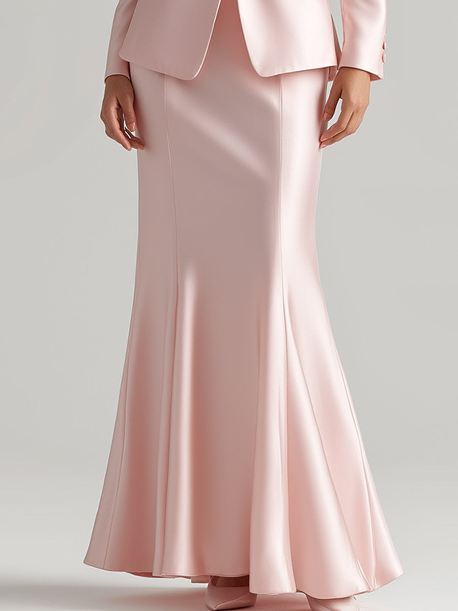 Satin Blazer And Floor-Length Skirt Set