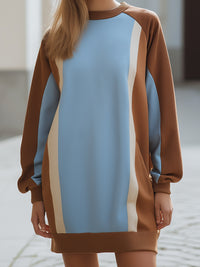 Colorblock Raglan Long-Sleeve Sweatshirt Dress