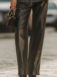 Faux Leather Double-Breasted Pantsuit