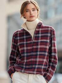 Half-Zip Plaid Fleece Pullover