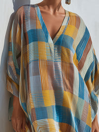 Relaxed V-Neck Printed Kaftan Resort Mini Dress
