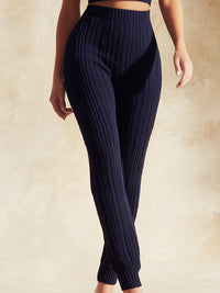 Ribbed Knit Bandeau & High-Waist Slim Pant Set