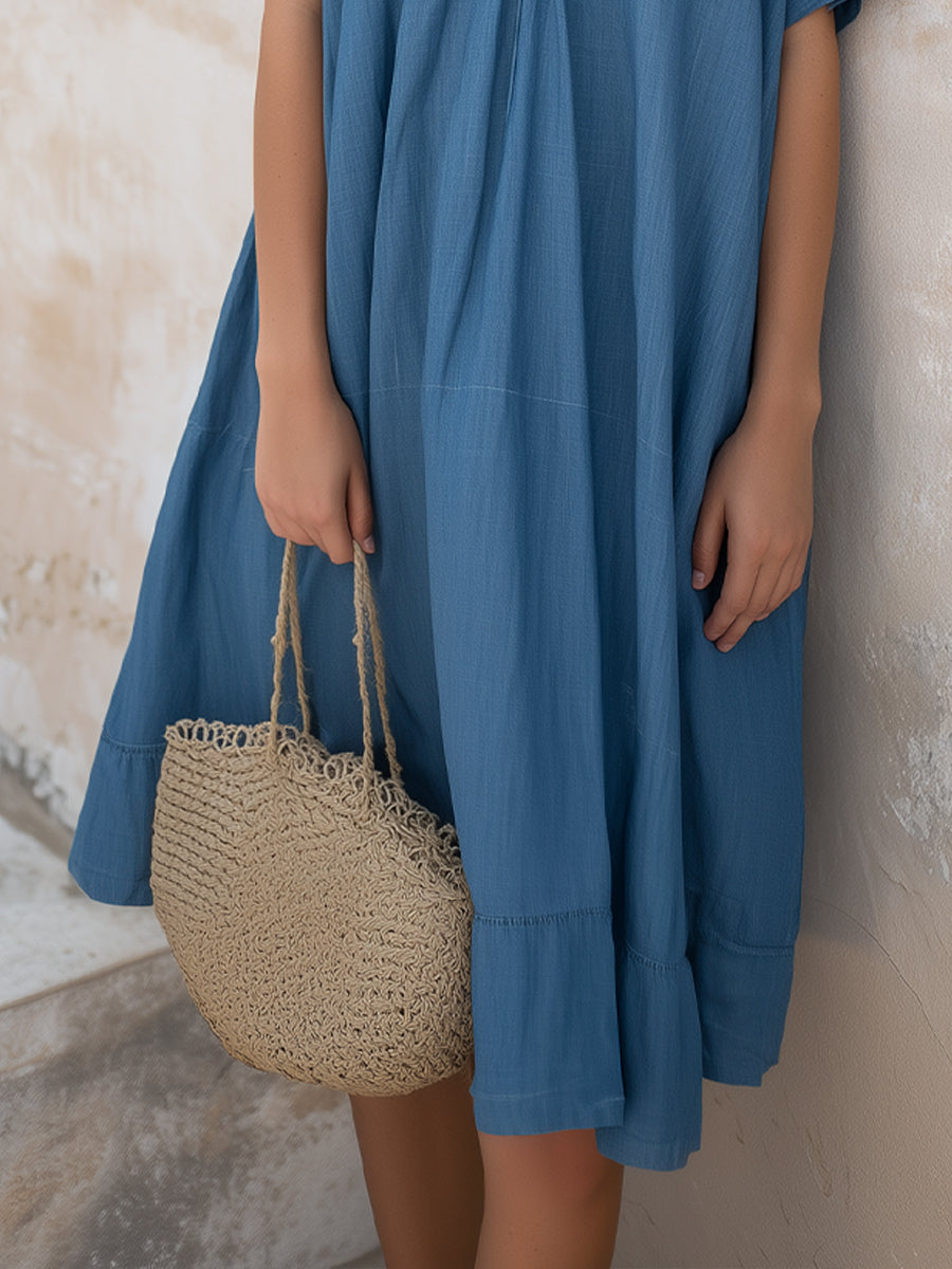 Relaxed Short Sleeve Flowing Midi Dress