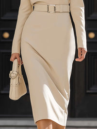 Asymmetric Belted Midi Dress