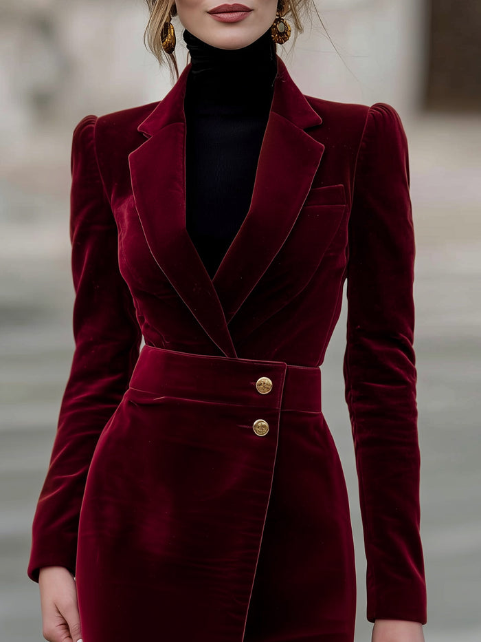 Blazer-inspired Velvet Dress With Gold-tone Button