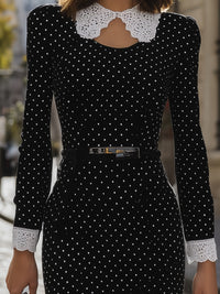 Black Polka Dot Lace Collar Pencil Skirt (detachable Lace Collar)