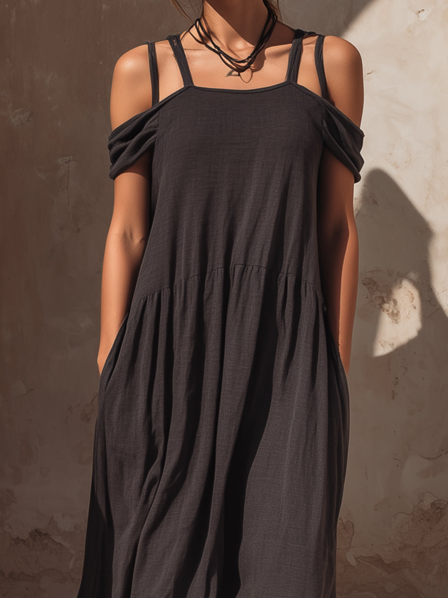 Effortless Cold-Shoulder Relaxed Midi Dress
