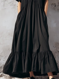 Relaxed V-Neck Ruffle Hem Maxi Dress