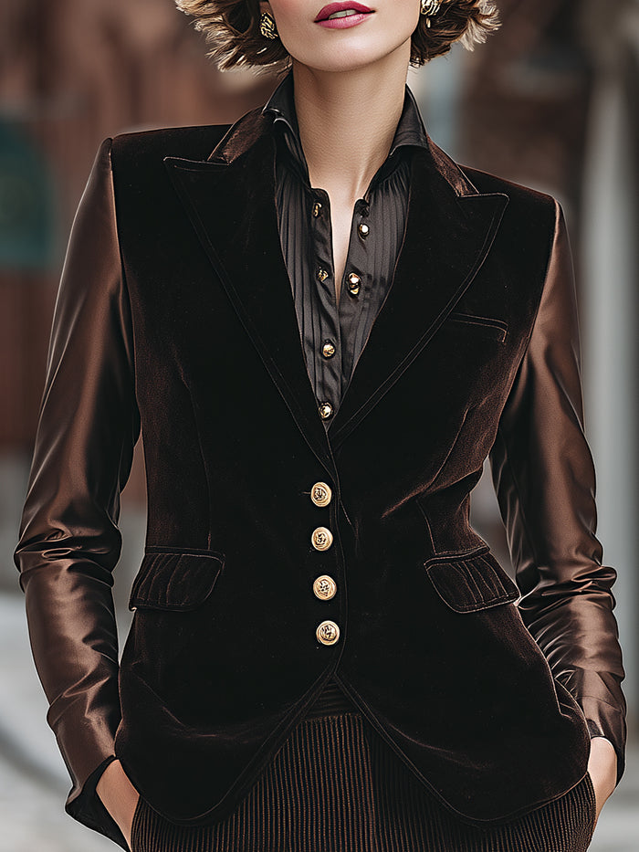 Velvet Command Blazer With Satin Sleeves